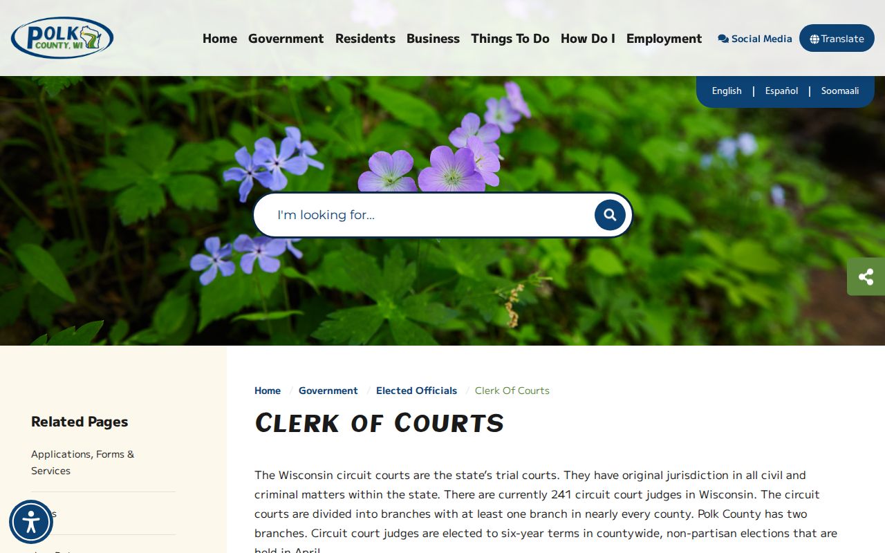 Polk County Clerk of Circuit Court Justice Center information