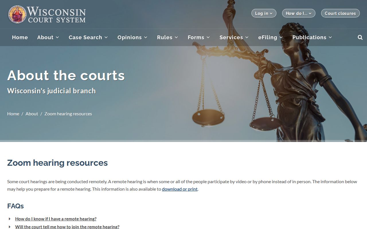 Wisconsin Court System remote hearing information for Polk County court dates