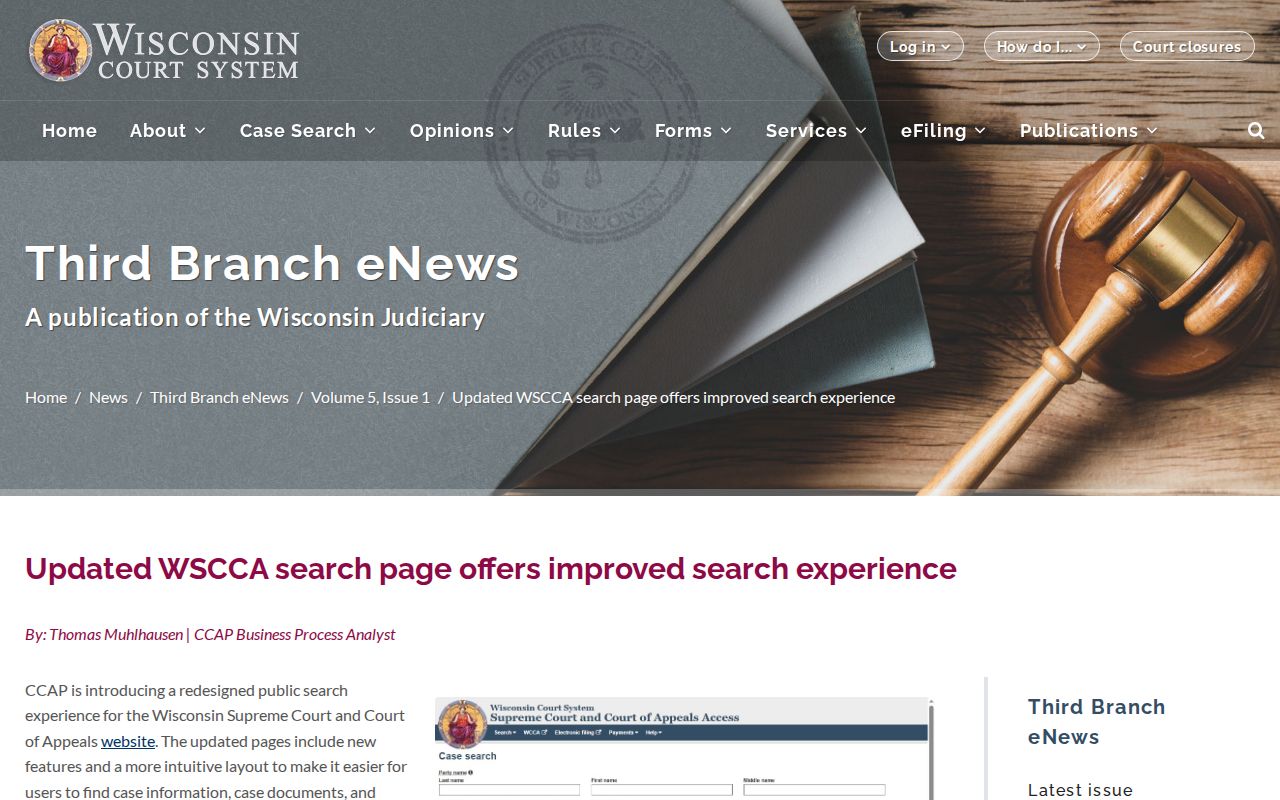 2026 WSCCA appellate search redesign notice relevant to Polk County