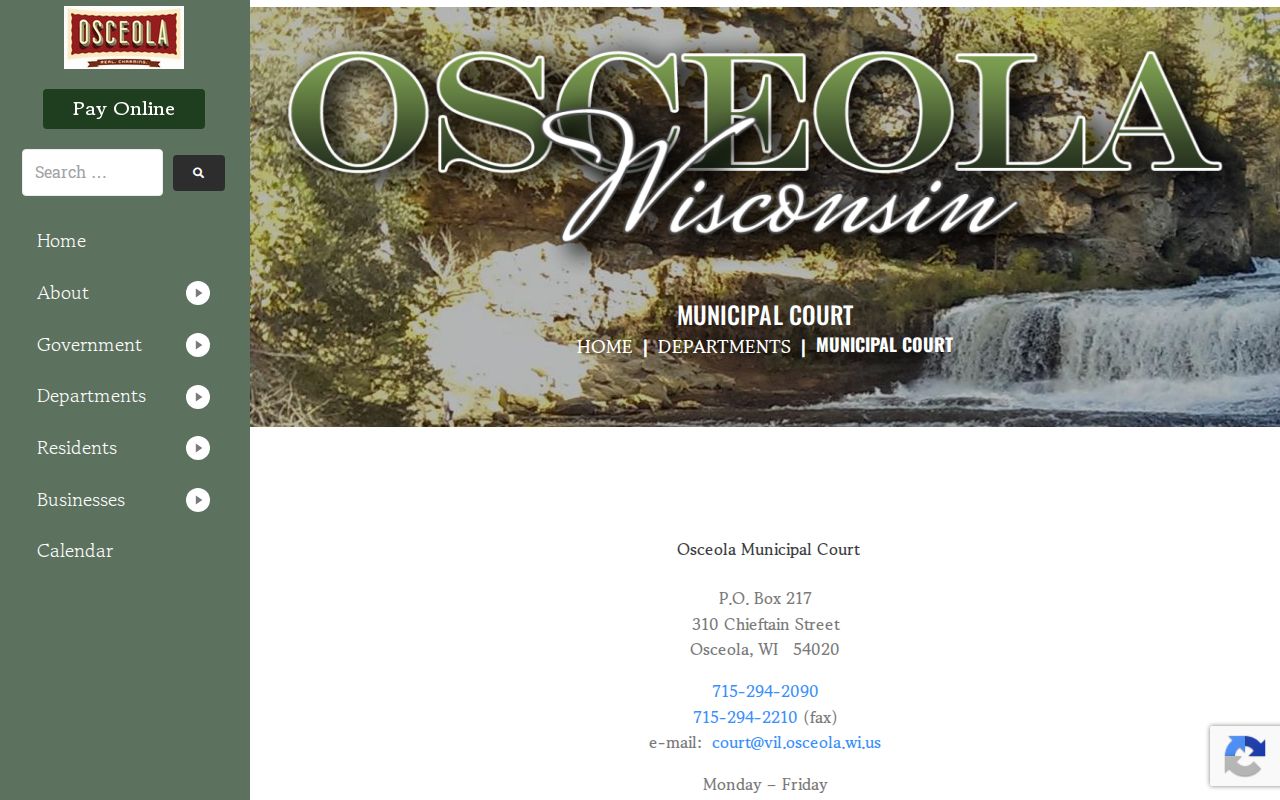 Osceola docket search on the official Municipal Court page