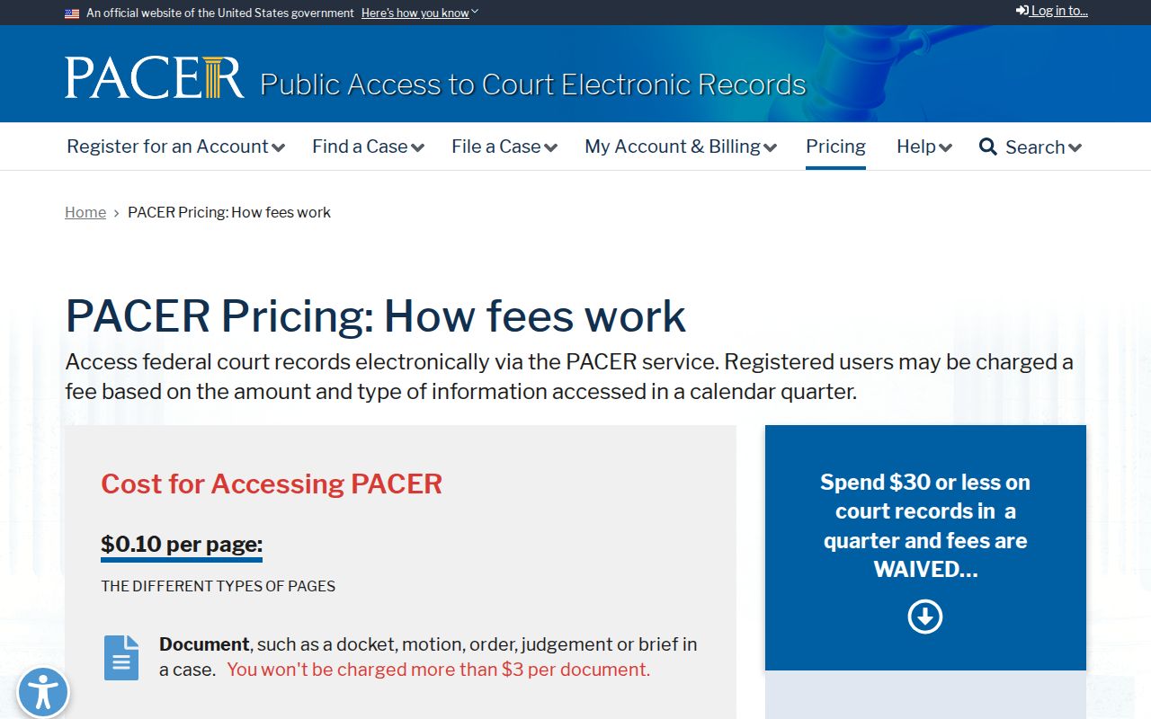 Federal PACER court record fees for Polk County researchers