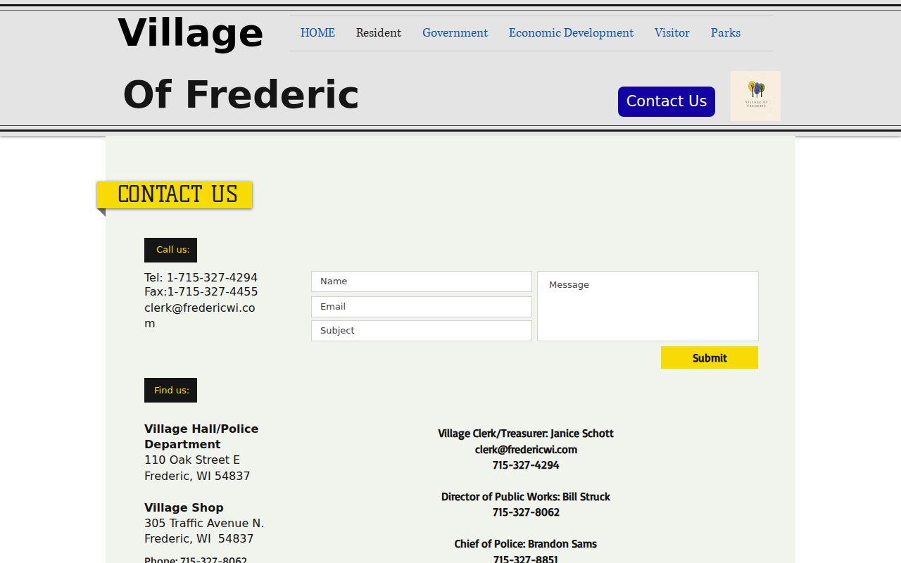 Frederic docket search Village Hall contact