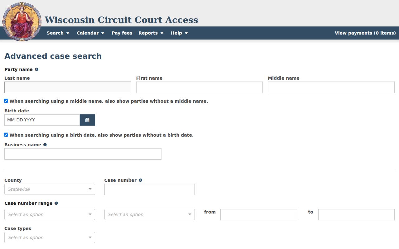 Polk County case lookup advanced search fields