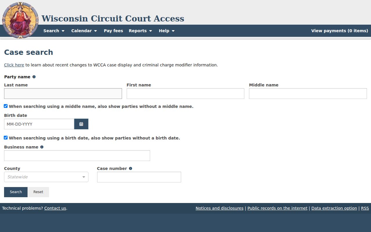 Polk County criminal docket case history in WCCA
